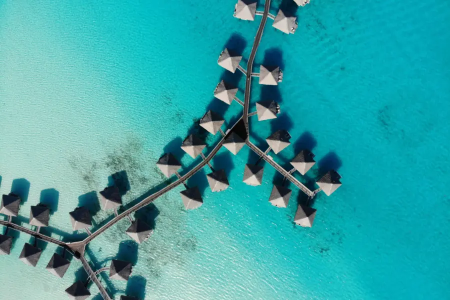 Avila Travel French Polynesia Bora Bora overwater bungalows seen from above