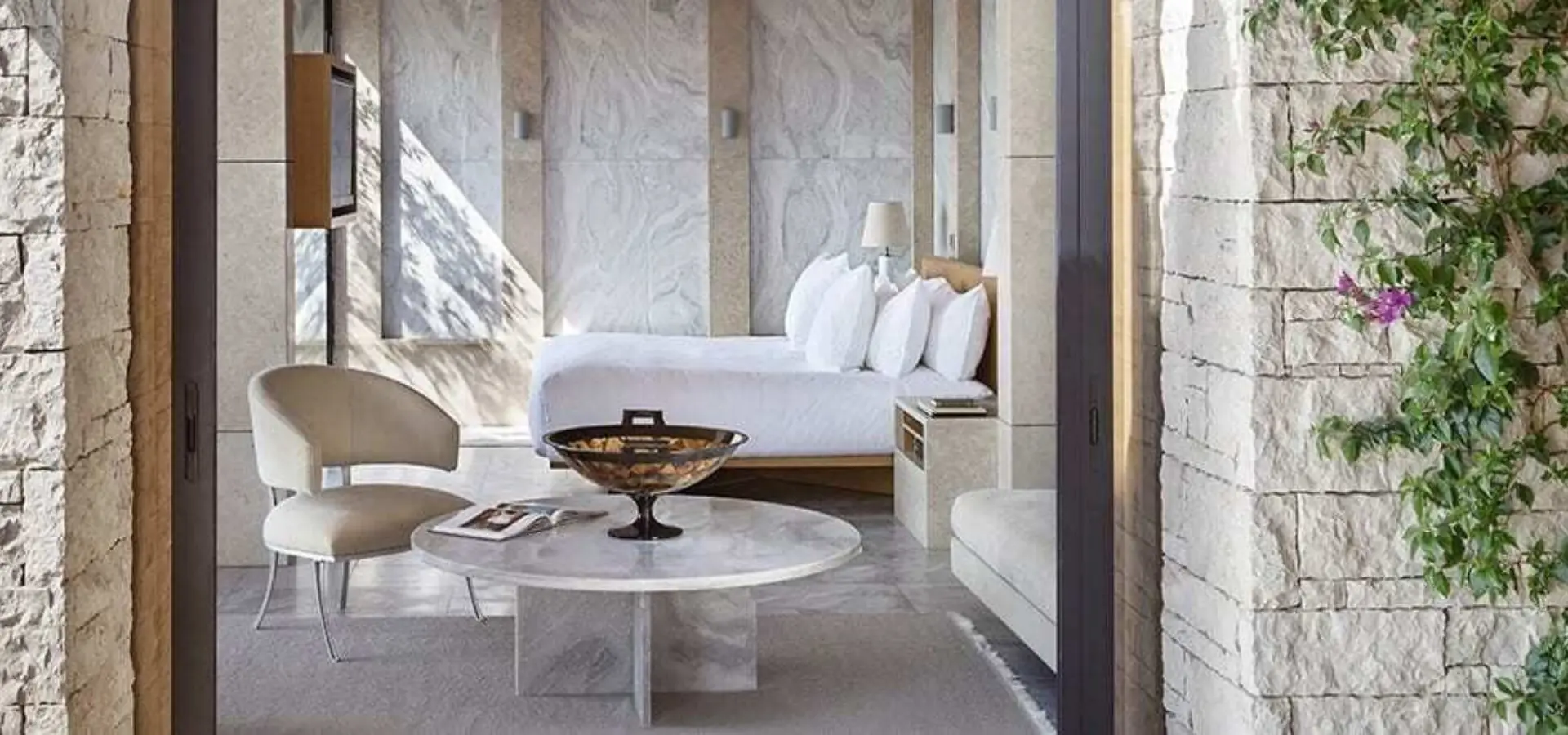 Amanzoe pool pavilion living room and bedroom