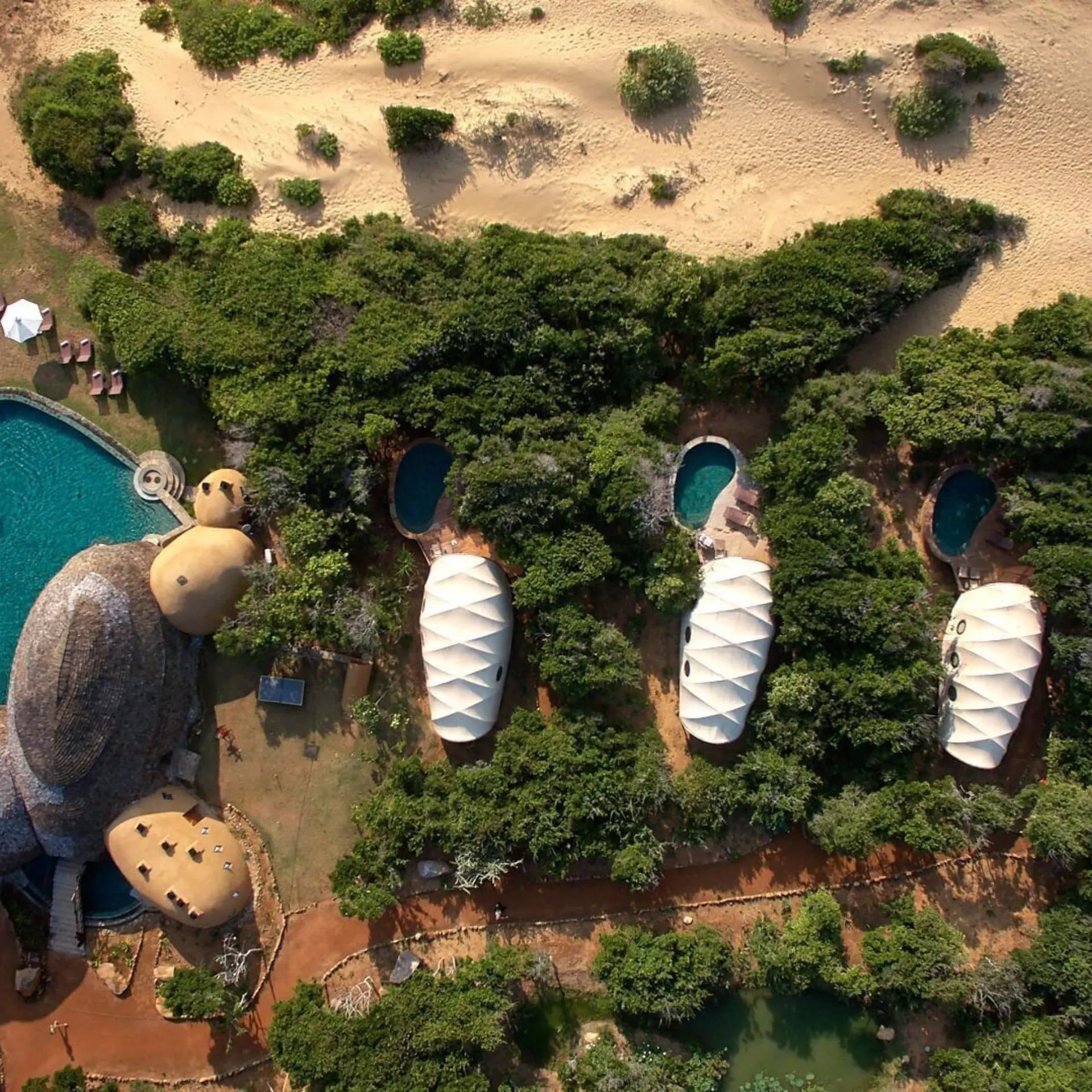 Wild coast tented lodge tents from above